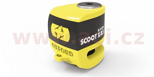 zámek kotoučové brzdy Scoot XA5, OXFORD - Anglie (integrovaný alarm, žlutý/černý, průměr čepu 5,5 mm)